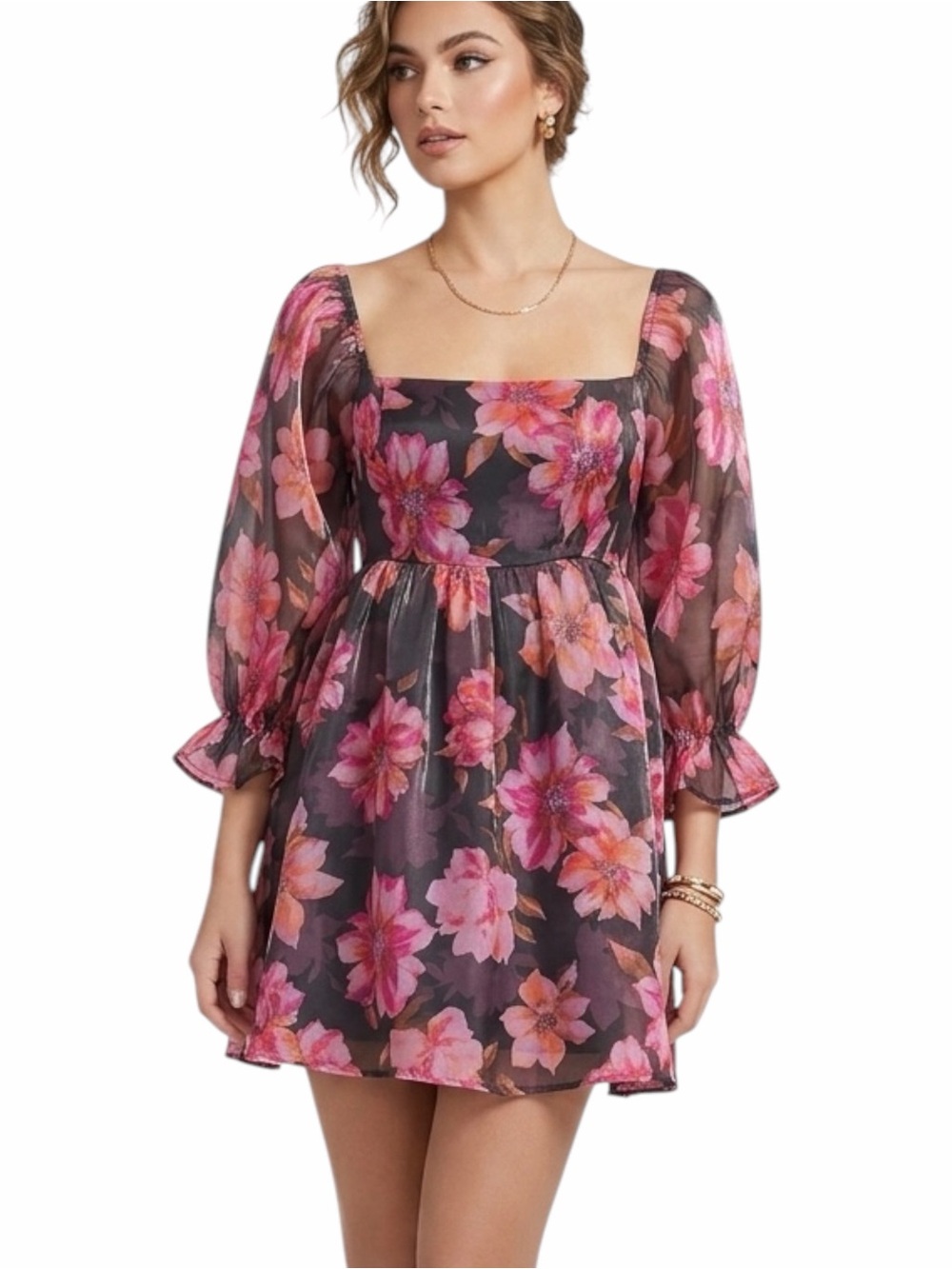 Thirty Thirty LA Floral Babydoll Mini Dress Pink Coquette Size Medium